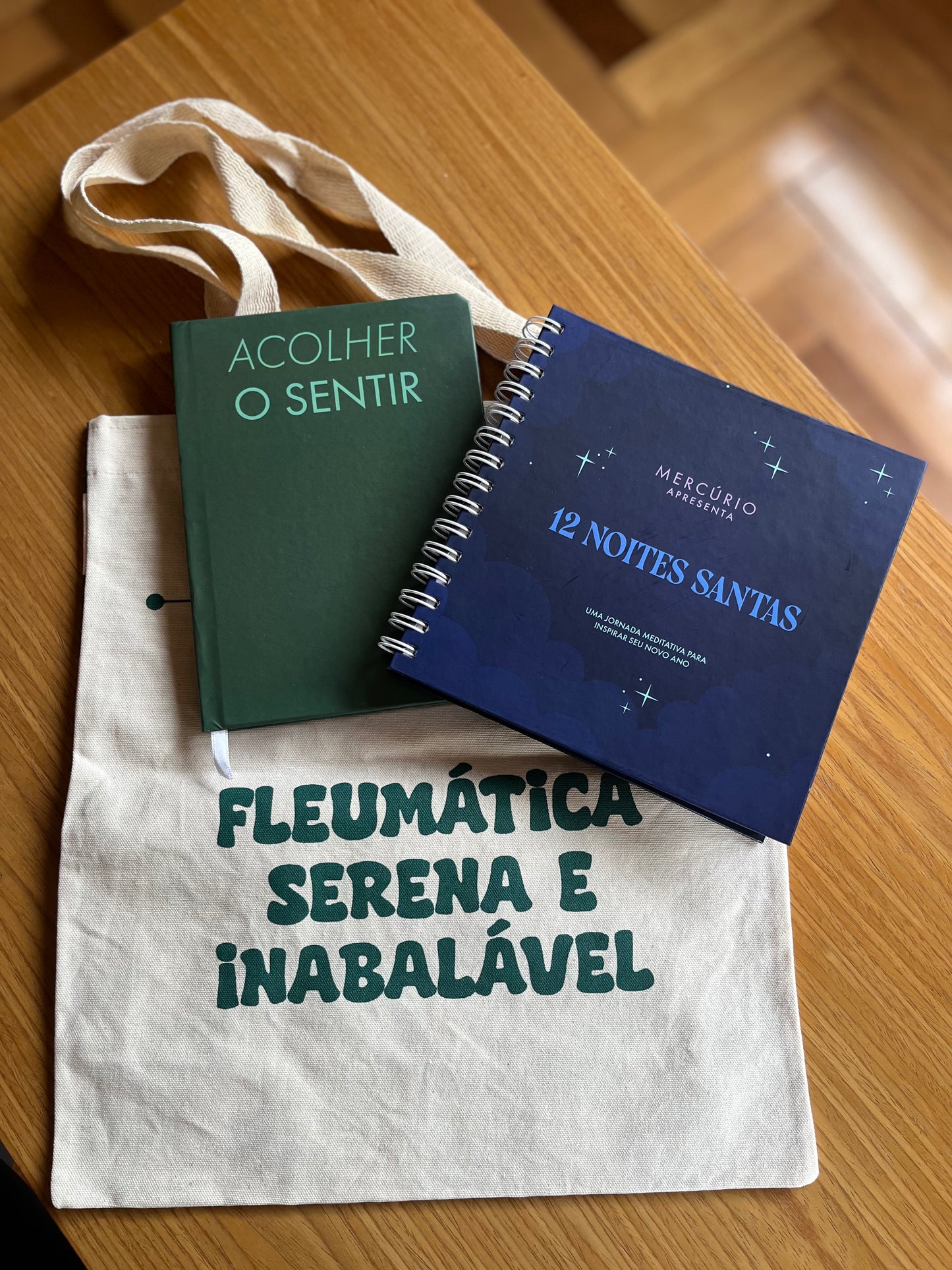 Kit SENTIR SERENO — Journal 12 Noites + Caderno Sentir + Bolsa Fleumática