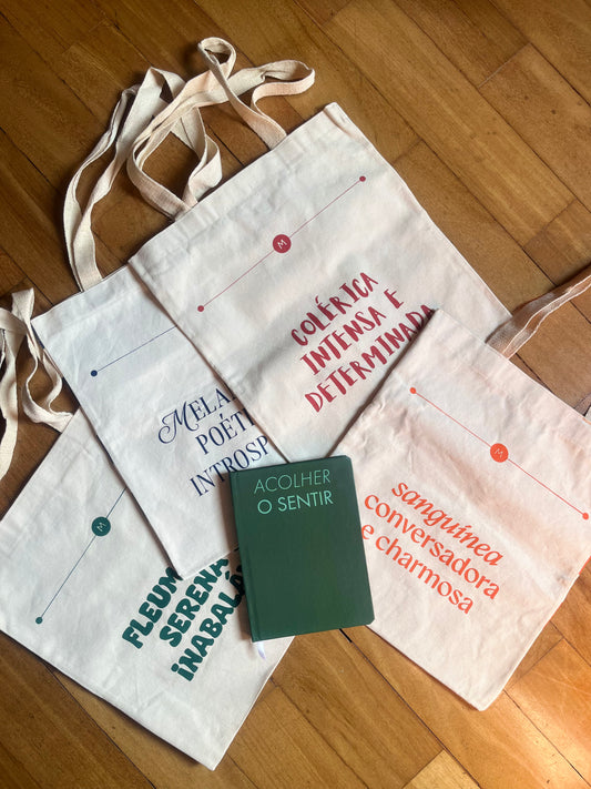 Kit QUATRO FORÇAS DA ALMA — 4 Bolsas Temperamentos + Caderno Sentir